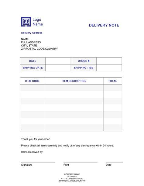 Delivery Note Template Word Free Download