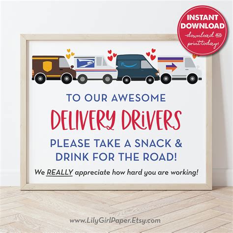 Delivery Person Thank You Snack Sign Printable