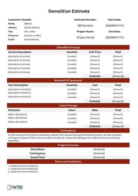 Demolition Estimate Template
