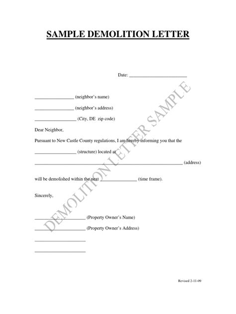 Demolition notification letter example