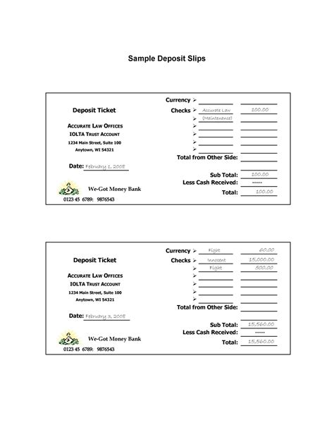 Deposit Slip Template