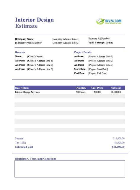 Design Estimate Template