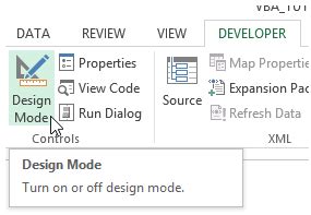 Design Mode Button Excel Developer Tab Audio
