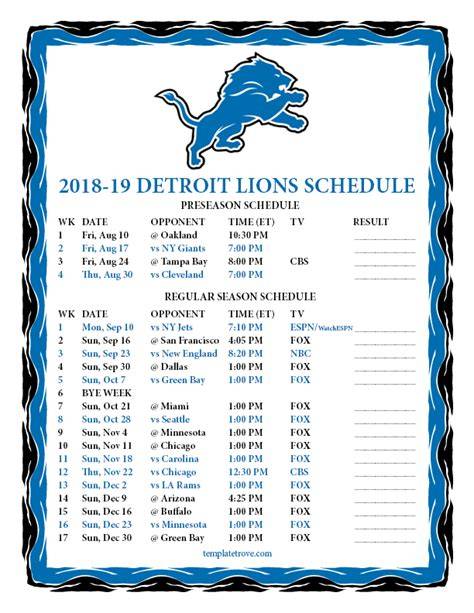 Detroit Lions Schedule 2018 Printable