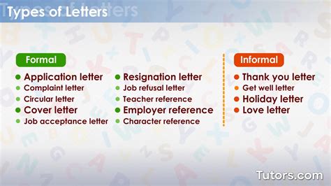 Different types of letters on a table