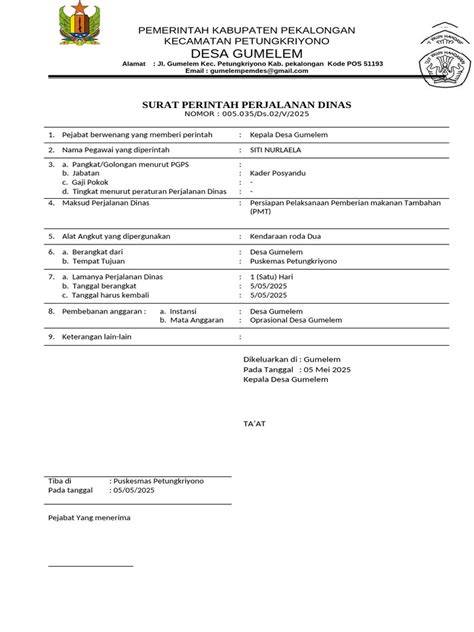 Dimana Mendapatkan Contoh Surat Perjalanan Dinas Doc