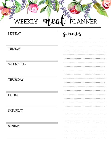 Dinner Meal Planner Template