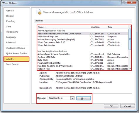 Disable Add-ins in Word