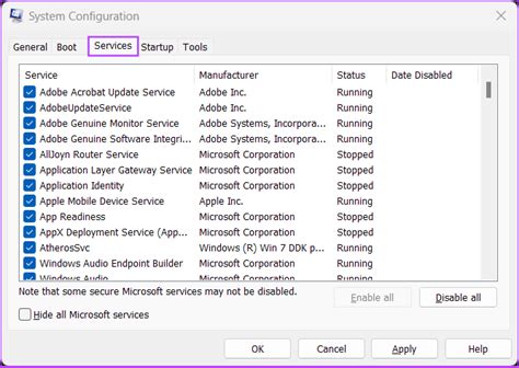 Disable All Services in System Configuration