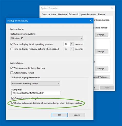 Disable Automatic Memory Dump File Generation