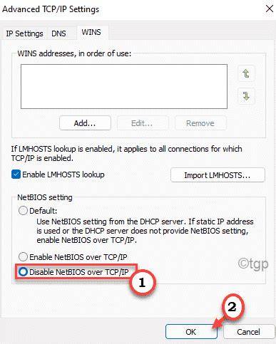 Disable NetBIOS over TCP/IP Settings