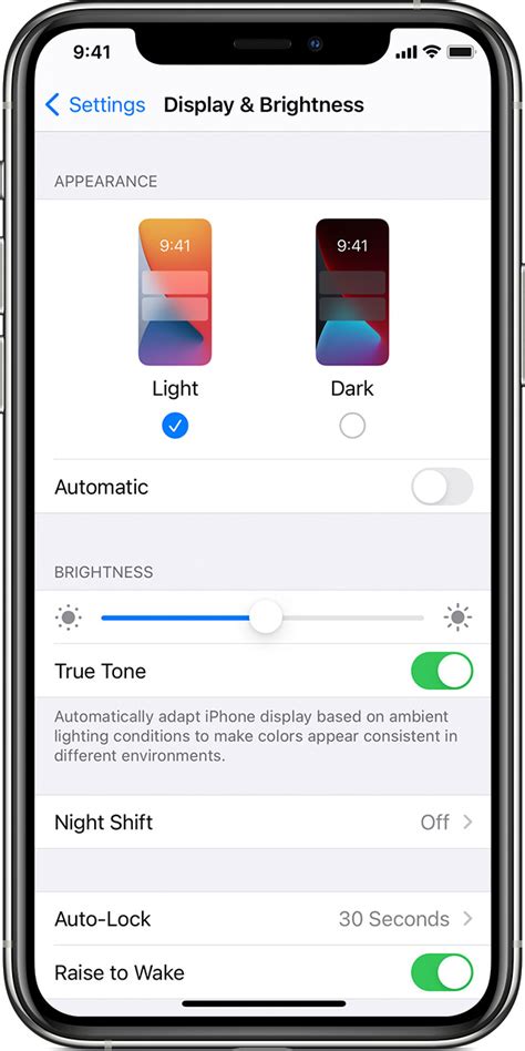Display & Brightness iOS 15
