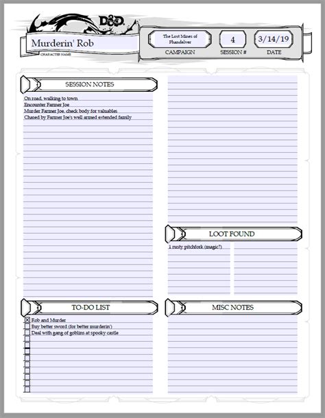 Dnd Session Notes Template