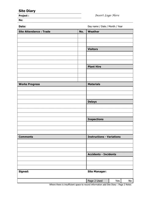 Document Diary Format Template