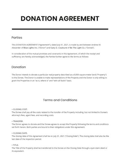 Donation Agreement Template