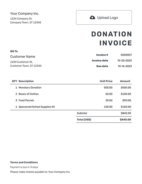 Donation Invoice Template
