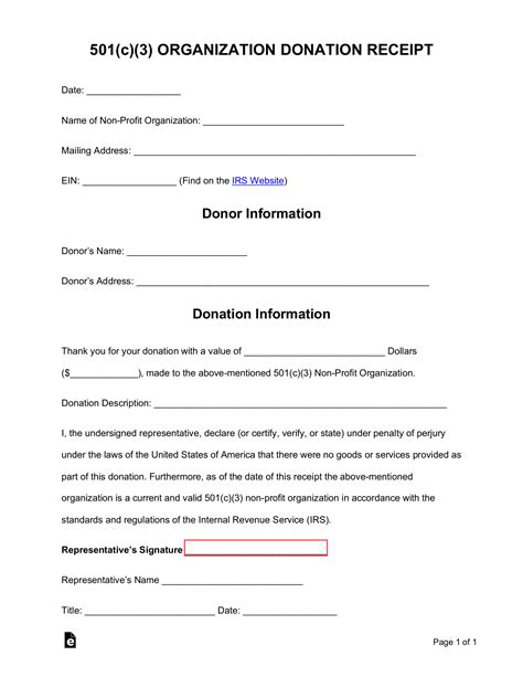 Donation Receipt For Non Profit Template