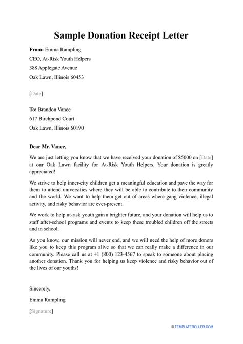 Donation Receipt Letter Template Word