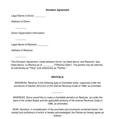Donor Contract Template