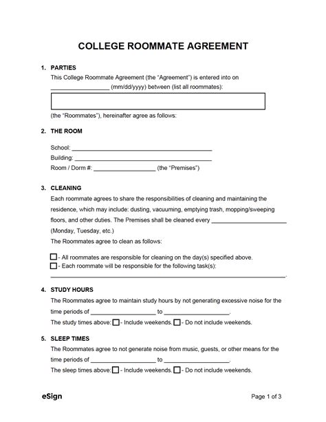 Dorm Roommate Contract Template