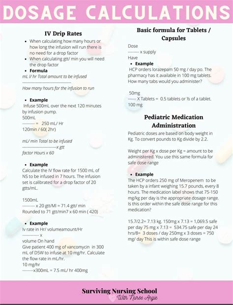 Dosage Calculations Printable Vet Tech Math Worksheets