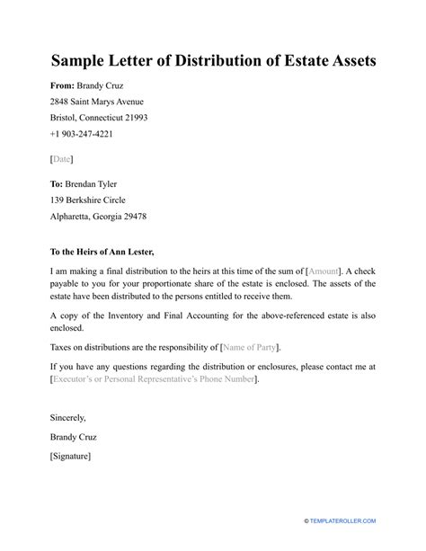 Drafting Asset Distribution Letter