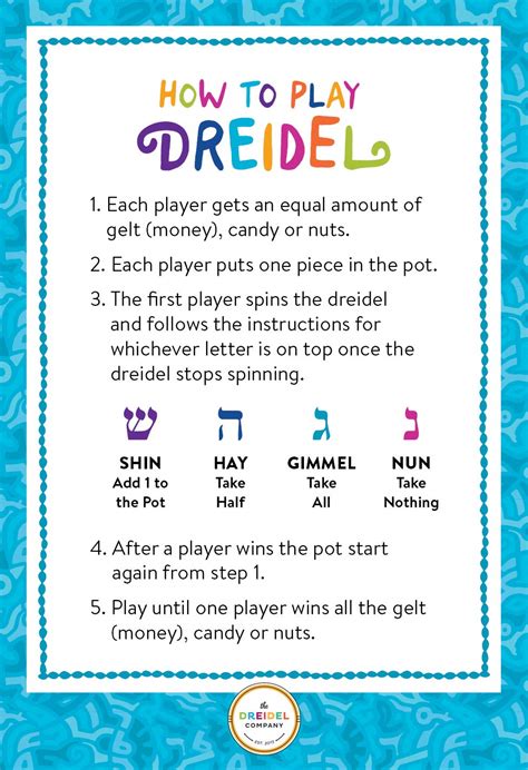 Dreidel Game Directions Printable