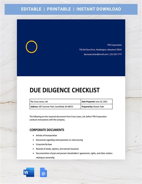 Due Diligence Template