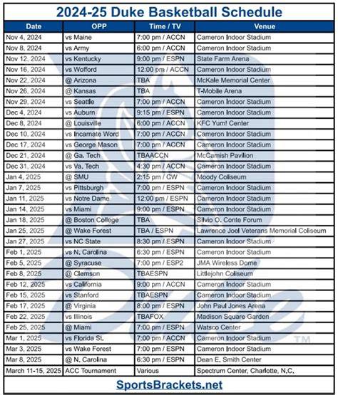 Duke Basketball Schedule 24 25 Printable Free