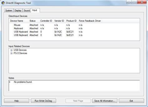 DxDiag Input Tab