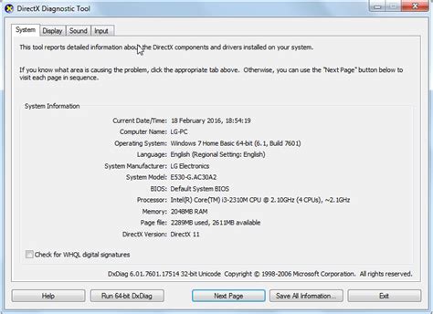DxDiag System Tab