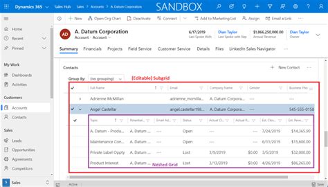 Dynamics 365 Configure Nested Grid Header Property