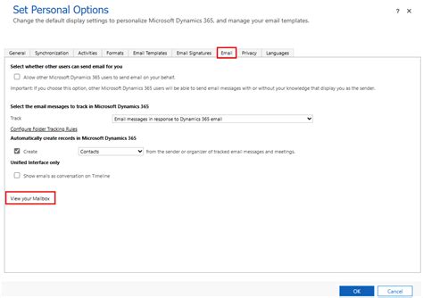 Dynamics 365 Email Tab View Mailbox