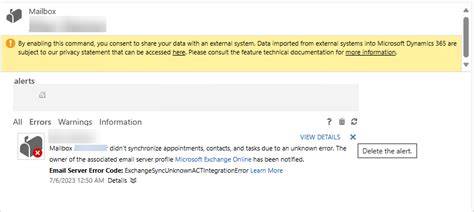 Dynamics 365 Mailbox Alerts Errors
