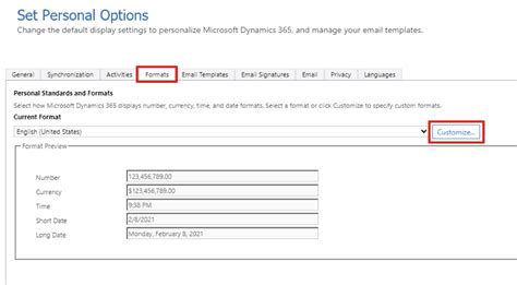 Dynamics 365 Settings Personalization