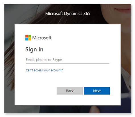 Dynamics 365 Sign In Page