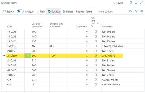 Dynamics 365 Terms of Payment Configuration