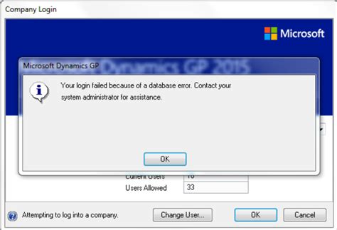 Dynamics GP Database Connection Error