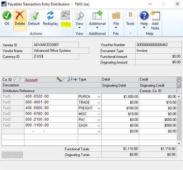 Dynamics GP Distribution Account Usage