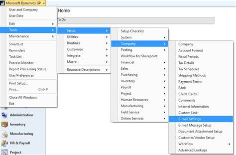 Email Settings Dynamics GP