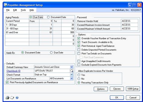 Dynamics GP Payables Setup Applied Order