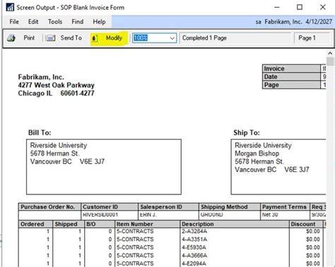 Dynamics GP SOP Blank Invoice Form