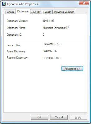Dynamics GP reports dictionary