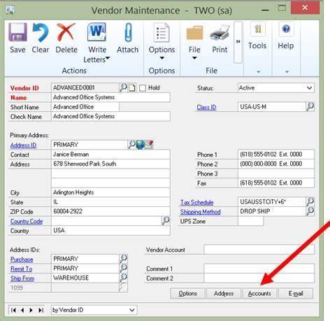 Dynamics GP vendor card