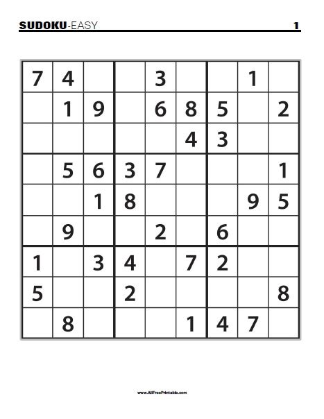 Easy Sudoku Printable Free
