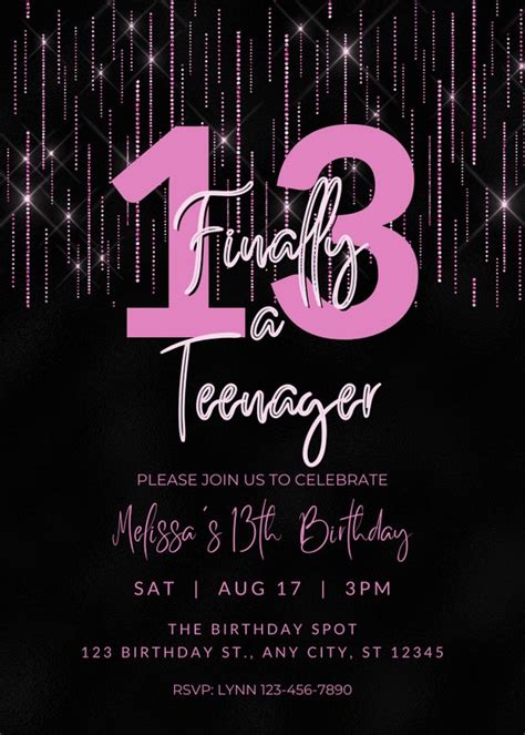 Editable 13th Birthday Invitation Templates