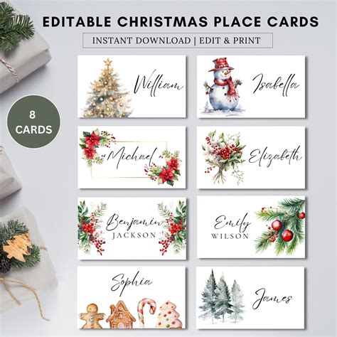 Editable Free Printable Christmas Place Cards Template