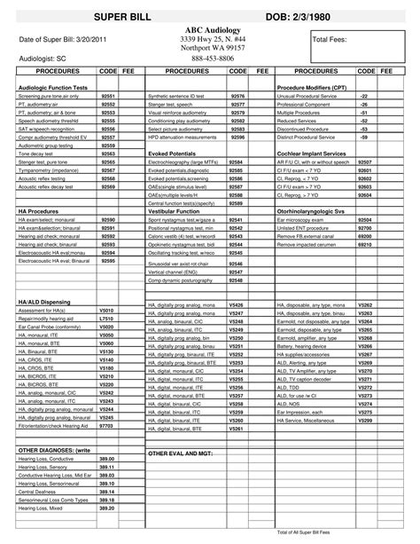 Editable Superbill Template
