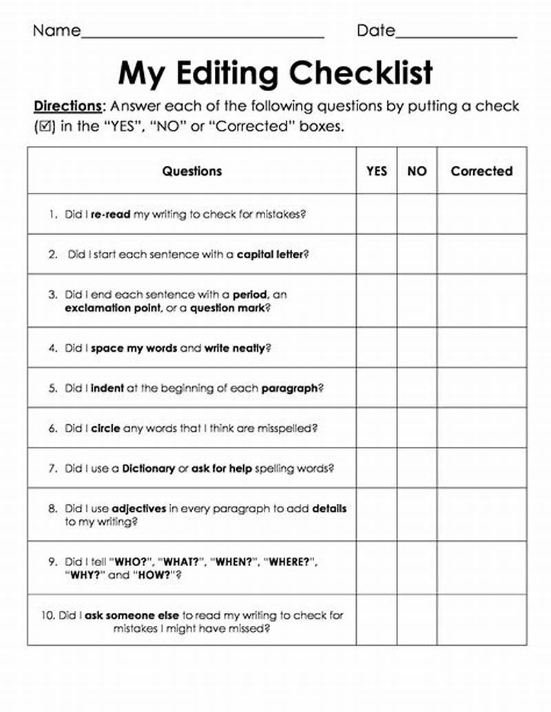 Editing Checklist Printable