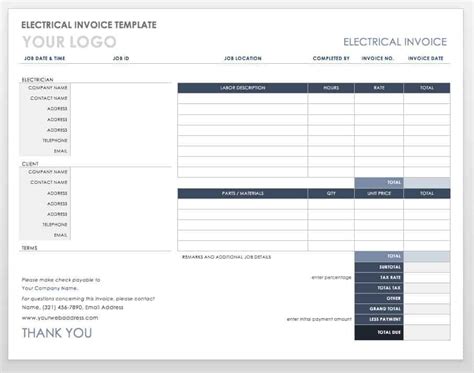 Electrical Invoice Template Word